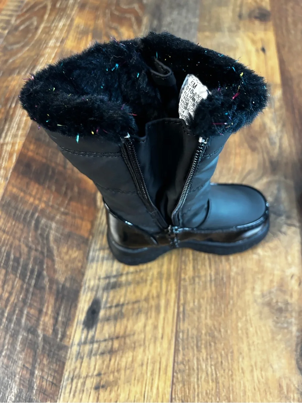 totes Black infant girls weatherproof snow boots zipper Faux Fur size 5M